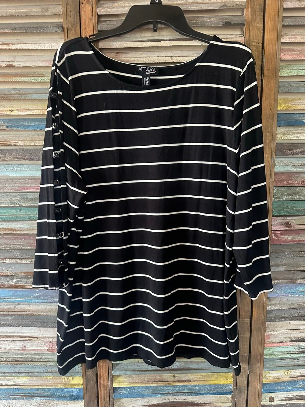 Attitudes Renee Black Stripe Slit Sleeve Tunic Top 1X Classic